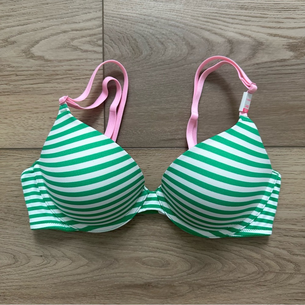 NWT Victoria Secret Pink Striped Lightly Lined Bra 34B